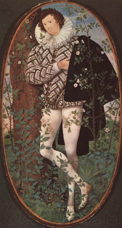 unknow artist An unknown youth leaning against a tree among roses Norge oil painting art